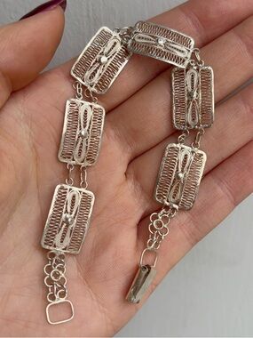 Sterling Silver Filigree Rectangular Link Bracelet